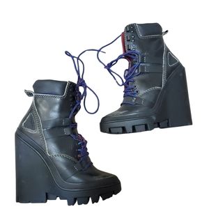 DIESEL Rare  D-Vibe MB Womens Leather Platform High Heels  Black Size 7.5